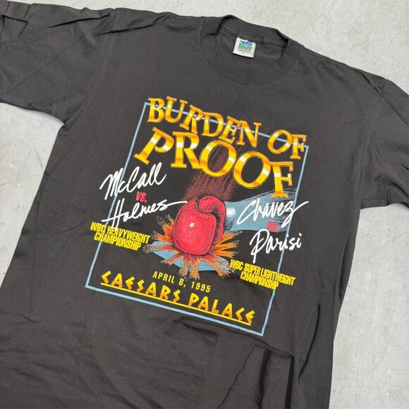 Vintage 90s Burden of Proof Boxing Promo Tee Single Stitch THRASHED USA Large - Picture 2 of 12